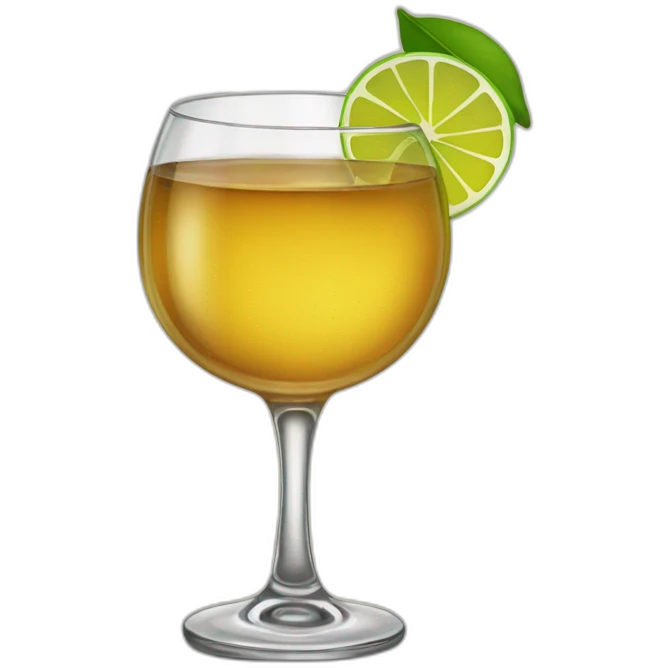 A single whiskey glass with a single slice of green lemon piece on it emoji