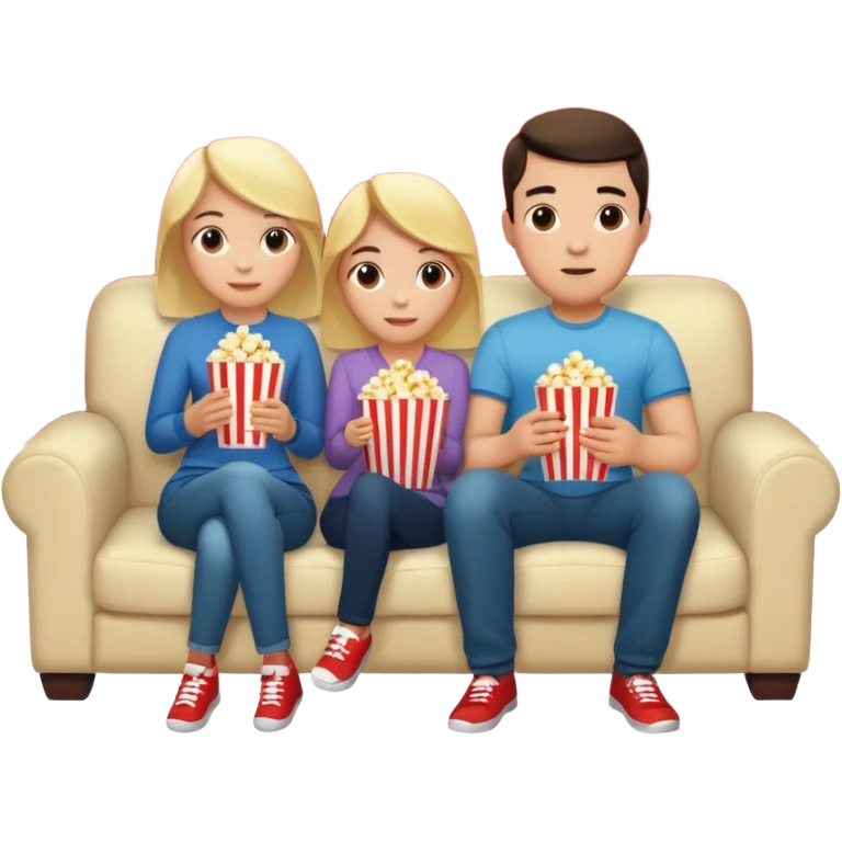 Crea un emoji dove un uomo e una donna mangiano i pop corn su un divano e guardano la tv, nella tv ci deve essere scritto netflix emoji