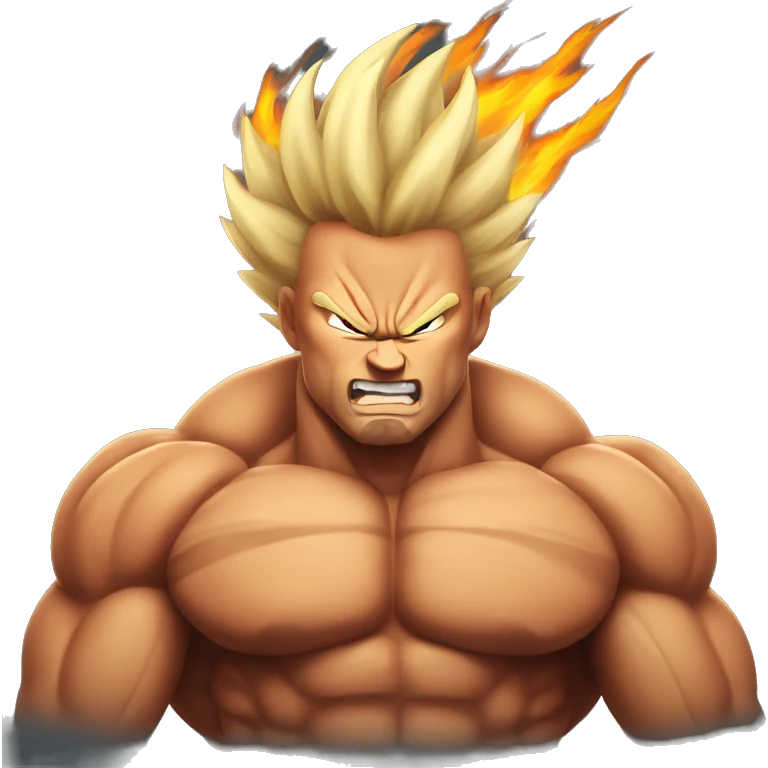 Massive muscle with an Intensely fierce super saiyan flames  emoji