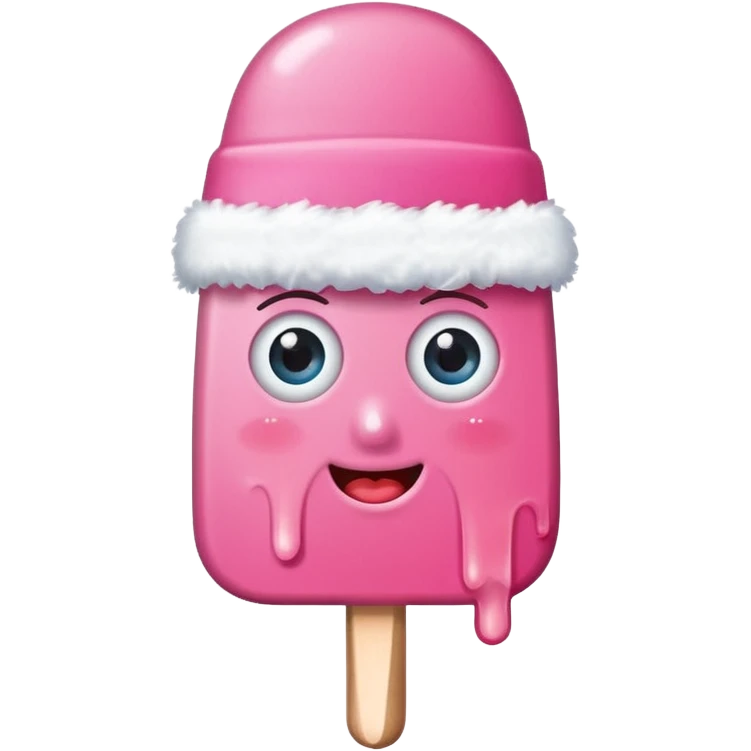 happy pink popsicle with eyes and white snow hat emoji