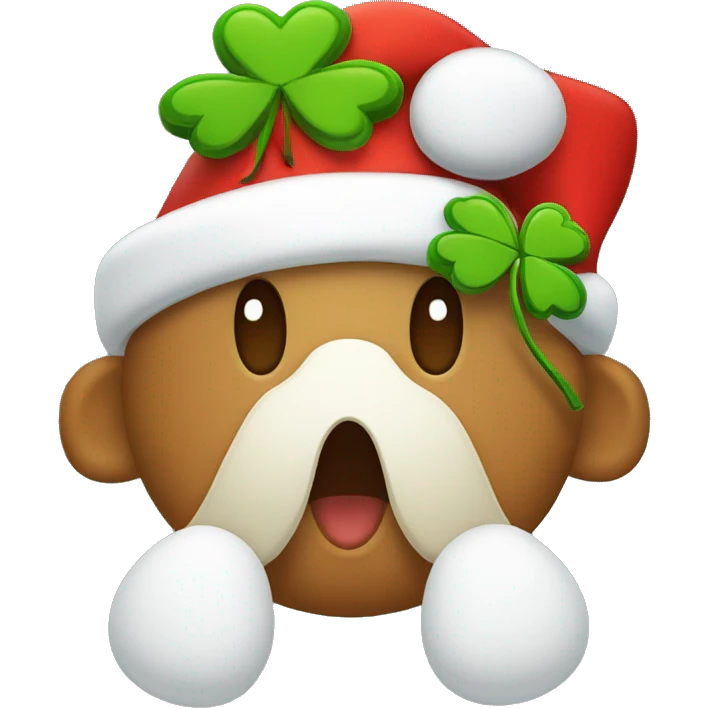four-leaves clover with christmas hat on top emoji