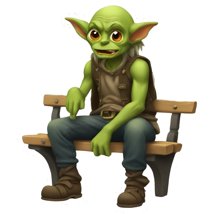 Goblin sitting  on a bench emoji