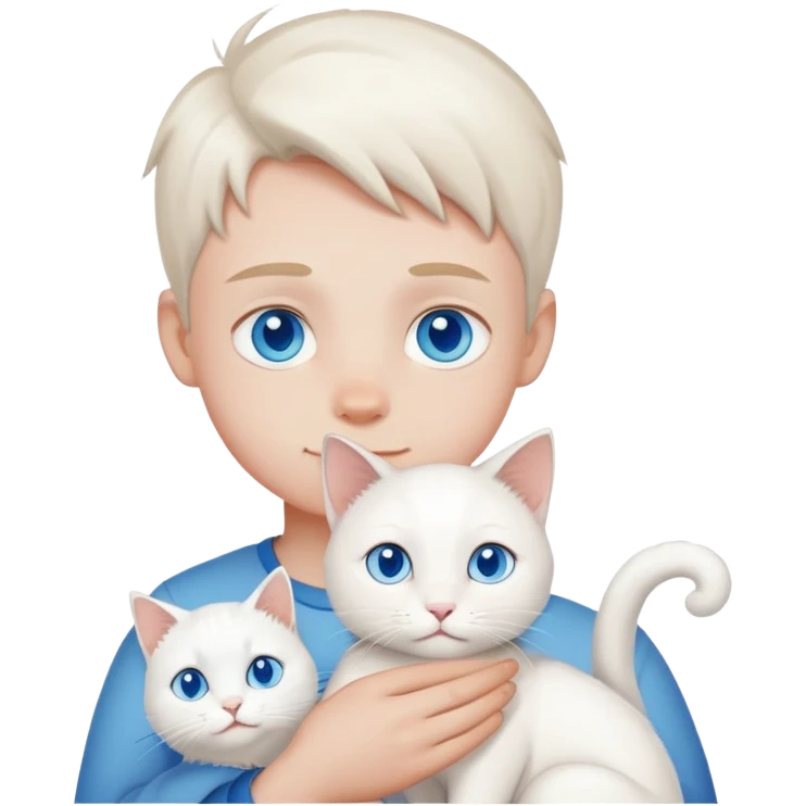 boy holding white cat with blue eyes emoji