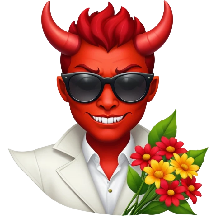 Devil with sunglasses holding flowers emoji