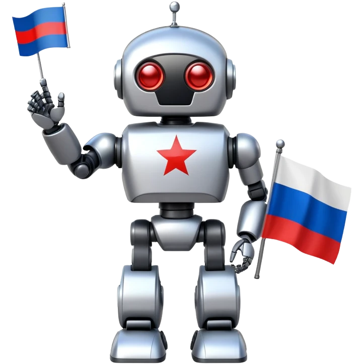 Futuristic robot holding a Russian flag emoji