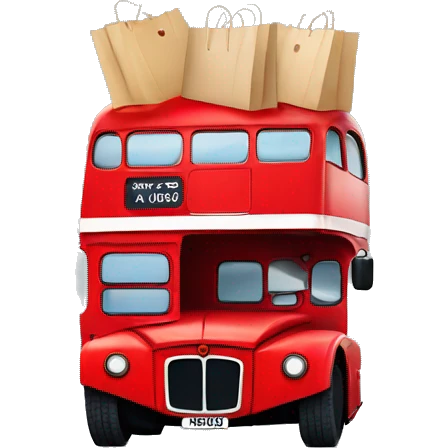 red double decker bus holding shopping bags emoji