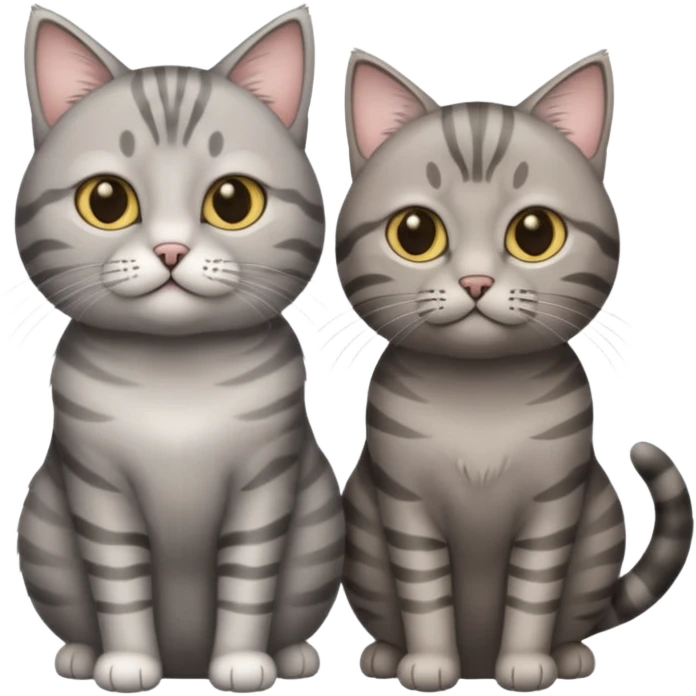 one fat grey tabby cat and one thin grey tabby kitten one thin emoji