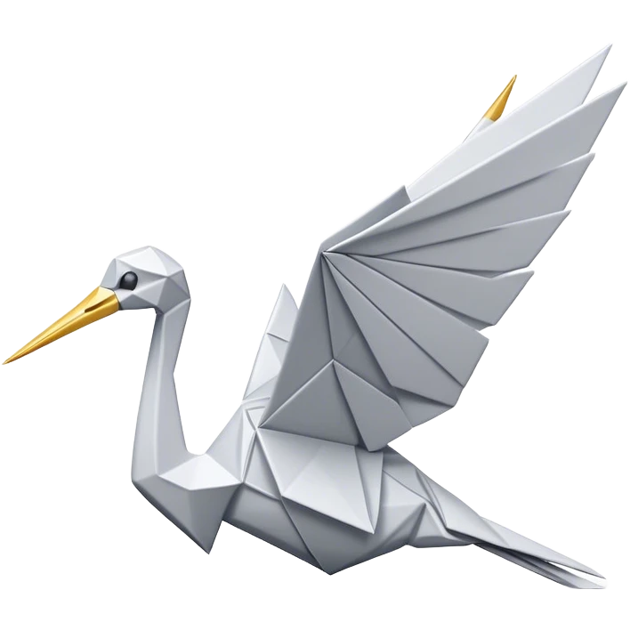 Cinematic Realistic Origami Crane Emoji, featuring a beautifully folded paper crane with crisp, delicate edges and intricate creases. The elegant structure casts soft shadows under warm, natural lighting, with a subtle texture of fine paper enhancing its serene and symbolic presence. emoji