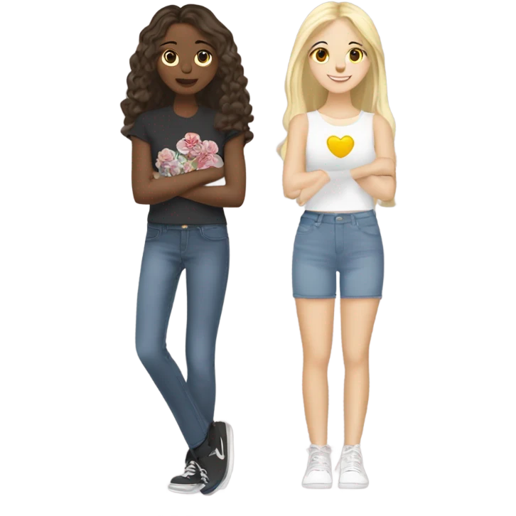 A blonde girl and a brunette girl Being best friends ￼￼ emoji