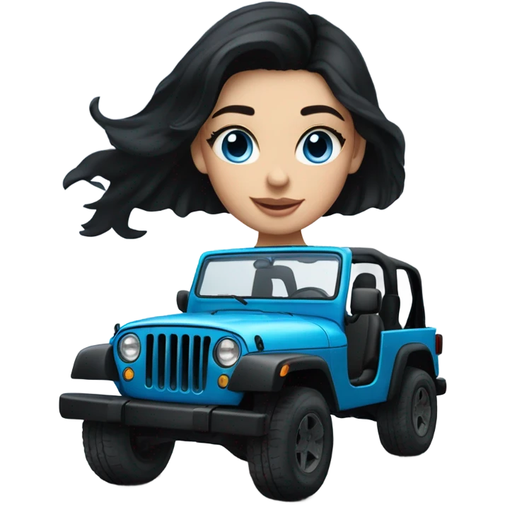 stunning blue eyed brunette girl with black hair standing near black jeep car  emoji