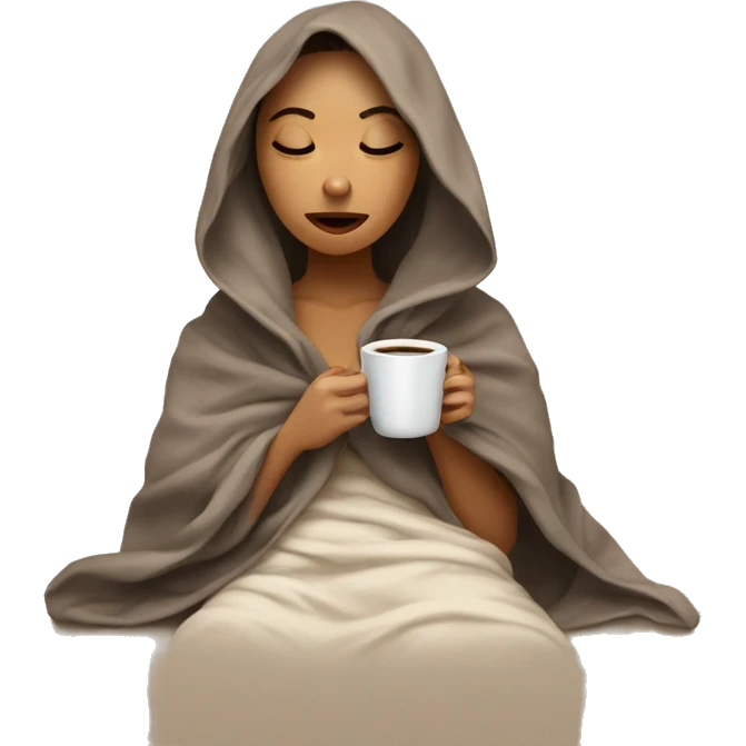 girl inside a blanket sipping coffee eyes closed emoji