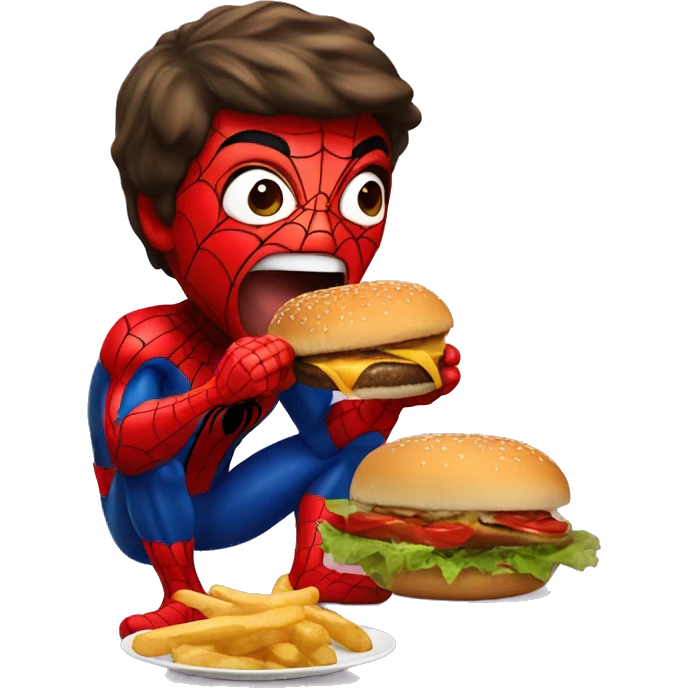 Spiderman eats burger mussels emoji