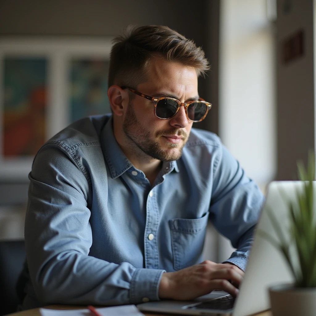 a guy wearing a cool sunglasses working on laptop emoji