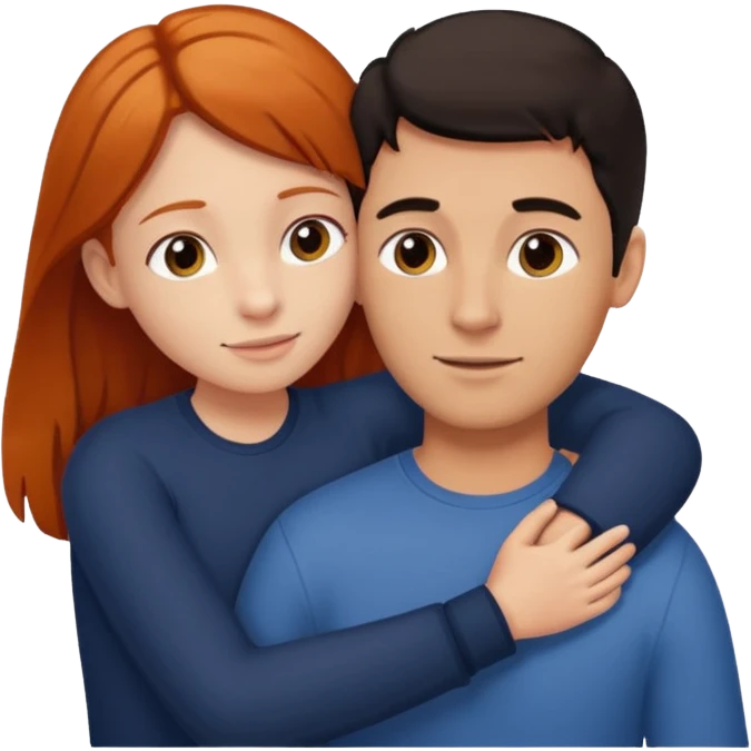 A tall dark-haired tanned man and a small ginger-haired girl hugging emoji