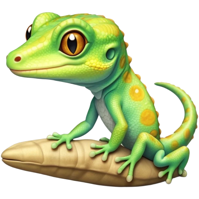 cinematic-cute-realistic gecko-portrait-emoji,-head-tilted-playfully-and-inquisitively,-featuring-a-small,-charming-body-with-smooth,-vividly-patterned-scales,-bright,-sparkling-eyes-and-delicate,-sticky-toe-pads,-simplified-yet-irresistibly-adorable emoji