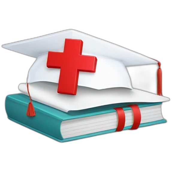 White Student cap with red medical cross On a stack of books emoji