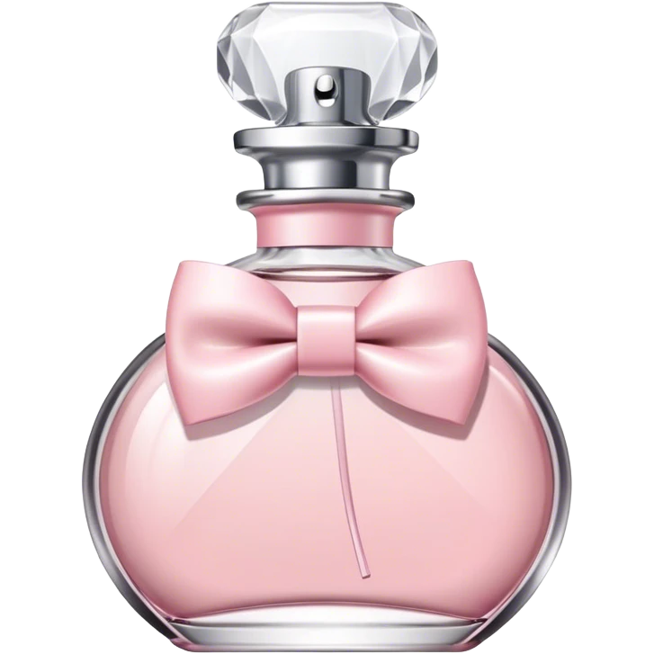 Pretty dainty Pastel pink Perfume bottle with a white bow tie and with a white label on  emoji
