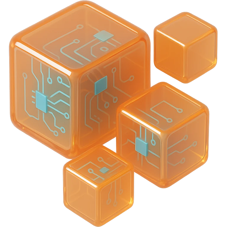 a small group of cubes of different sizes, glossy circuit style emoji