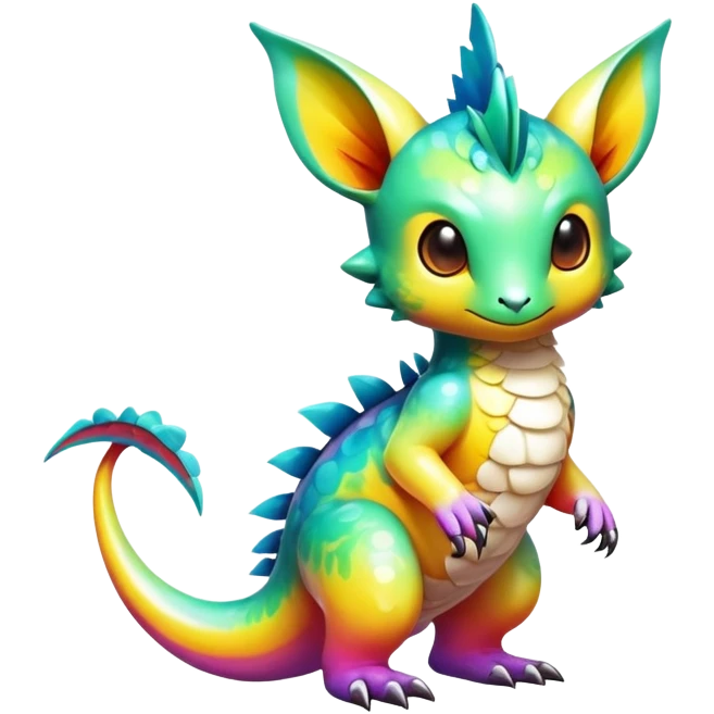 Exotic tropical shiny rare multi-colored epic cute Fakémon-creature, full body, with random markings emoji