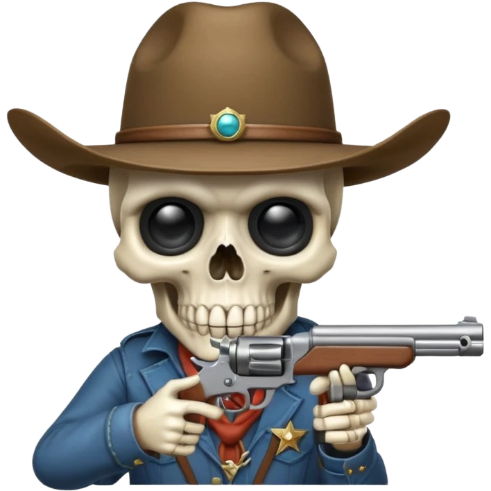 A skull with a vowboy hat and a gun whith a scope sighn on his eye and min holding the gun emoji