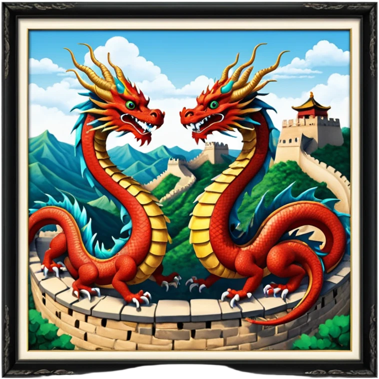 deux d'animaux chinois sur muraille de chine emoji