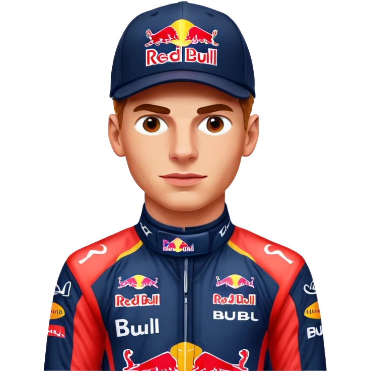 Макс Ферстаппен в кепке red bull и в гоночном костюме emoji