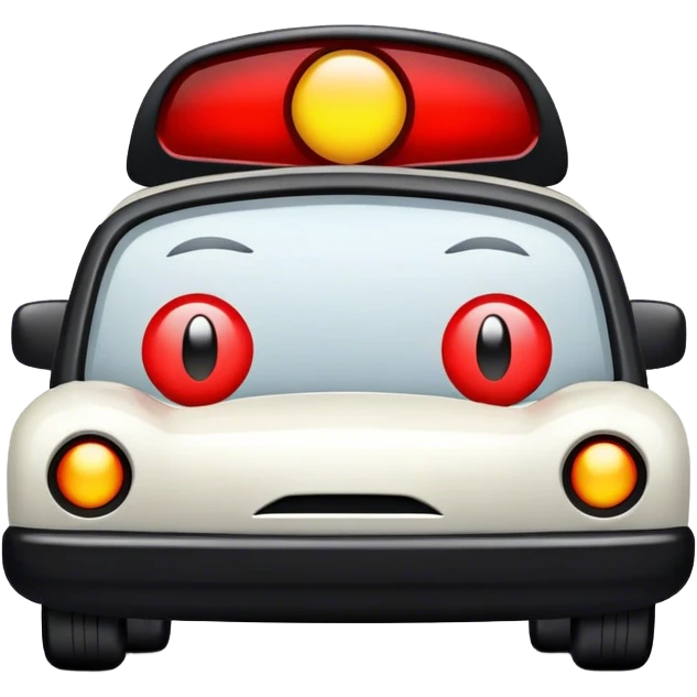 A car running a red light and a sad face emoji