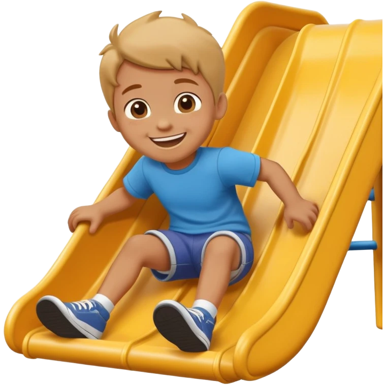 child sliding down a playground slide, cheerful and playful emoji