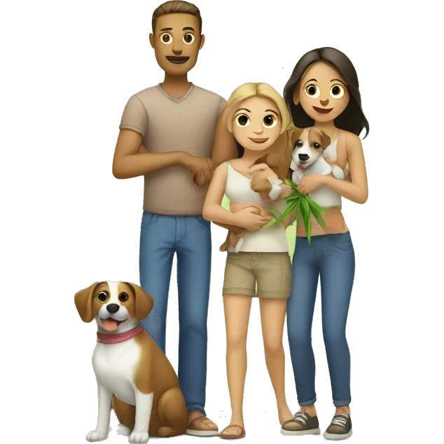 Mom dad and daughter holding bamboo and a dog emoji