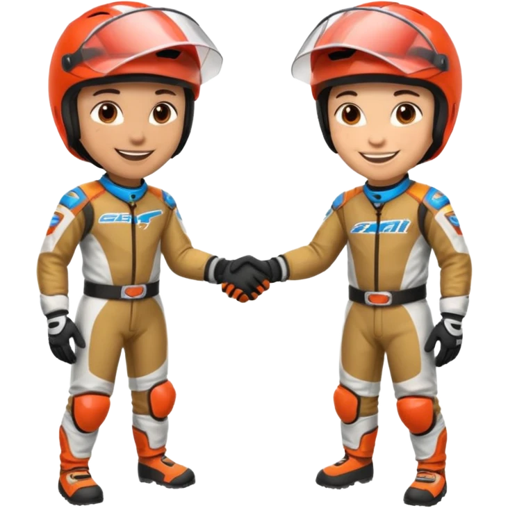 2 dirtbike racers in gear and gloves shaking hands emoji