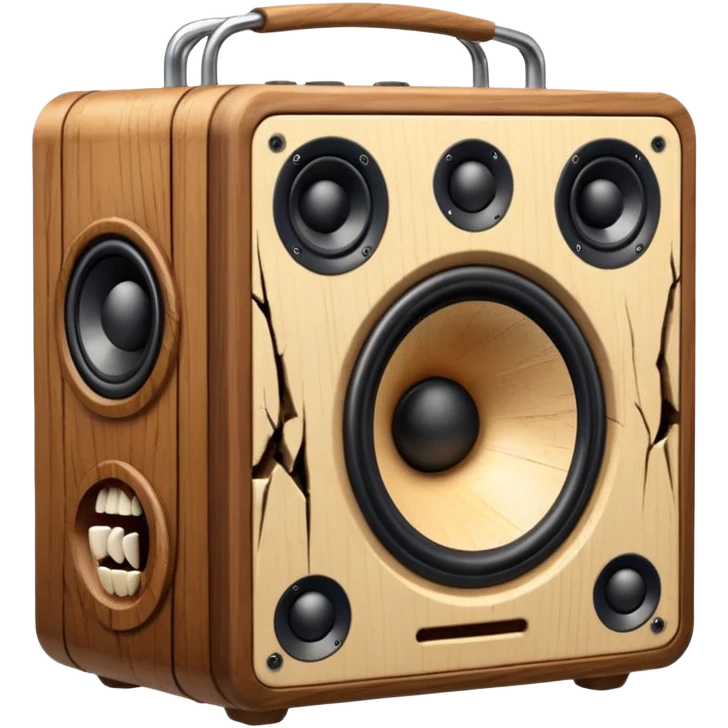 Old speaker with human teeth pouring out instead of sound. emoji