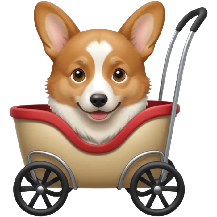 real-looking male corgi in a dog stroller, apple emoji style emoji
