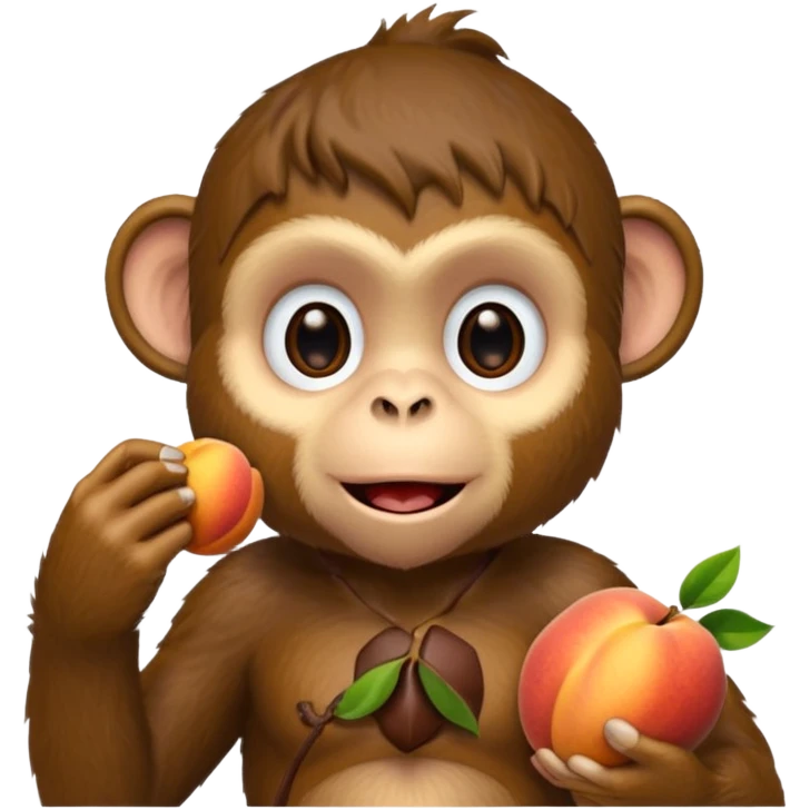 monkey sitting on a bench and eating peach and chocolate emoji