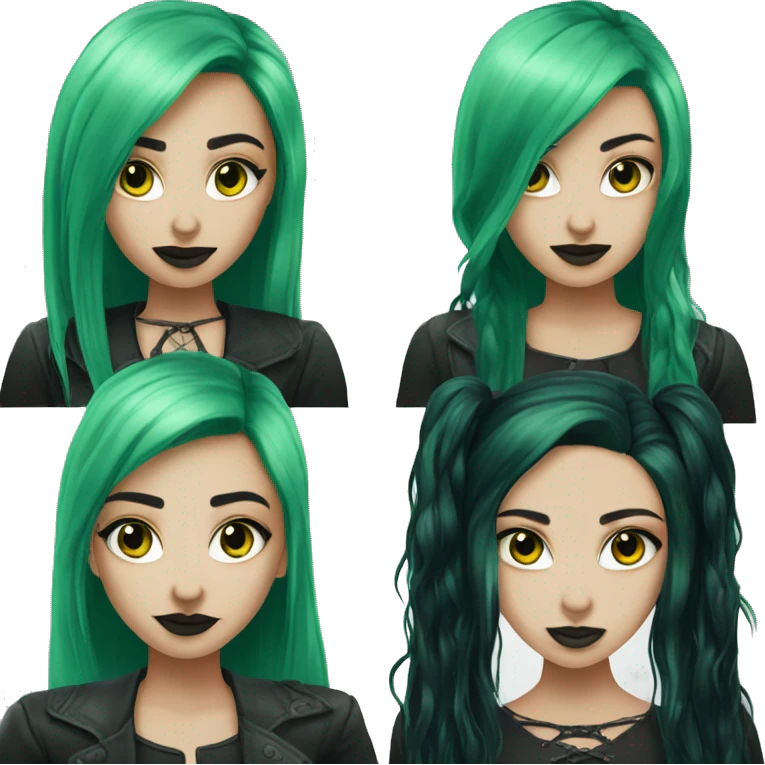 Goth girl emoji long black hair on left side green hair on right side  emoji
