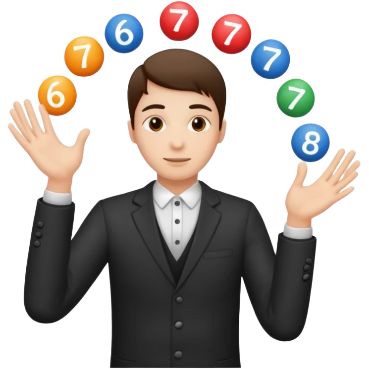 A person juggling the numbers '6' and '7' on each hand emoji