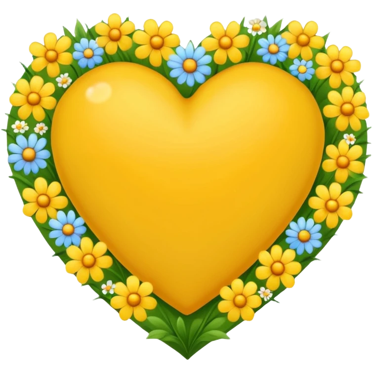 yellow heart with beautiful field flowers around its border emoji
