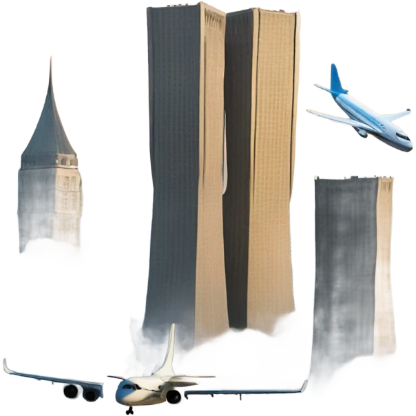 Two towers with an airplane  emoji