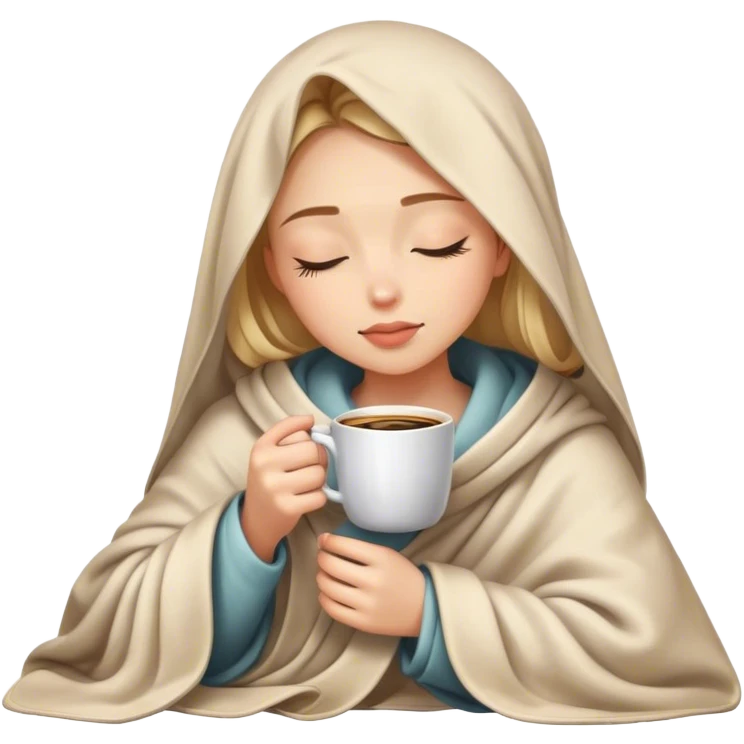 girl inside a blanket sipping coffee eyes closed emoji