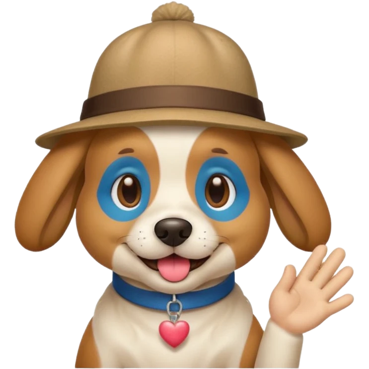 A dog with a hat throwing kisses emoji