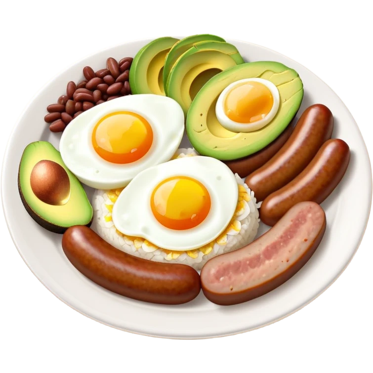 bandeja-paisa-cinematic-realistic-bandeja-paisa-dish-emoji,-depicted-as-a-hearty-platter-featuring-rice,-beans,-avocado-slices,-one-sausage,-a-perfectly-cooked-egg,-and-crispy-pork-crackle,-rendered-with-vivid-textures-and-robust,-inviting- emoji
