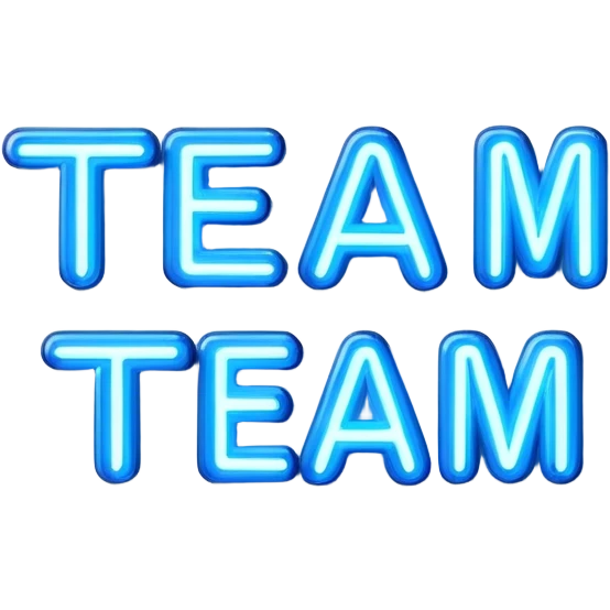 blue neon sign with the word team emoji