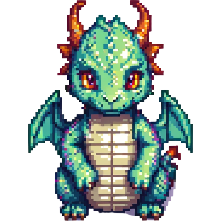 pixel art dragon icon, chibi proportions, cute and compact, bright palette emoji