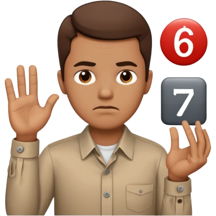 man frowning holding up numbers 6 and 7 emoji