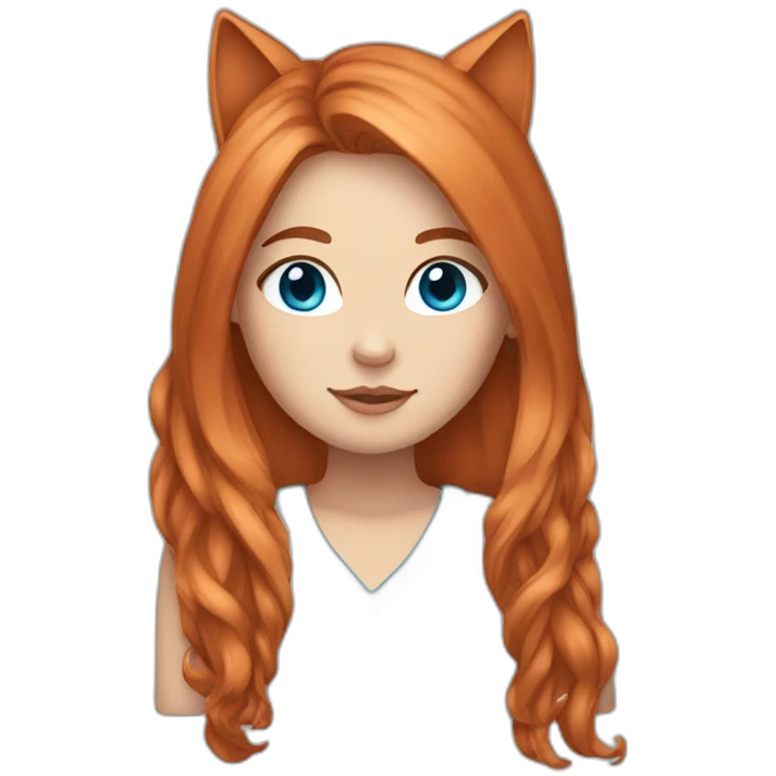 white girl with long copper hair, blue eyes and cat ears emoji