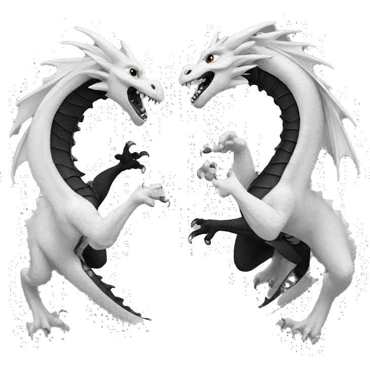 Two dragons fighting black white  emoji