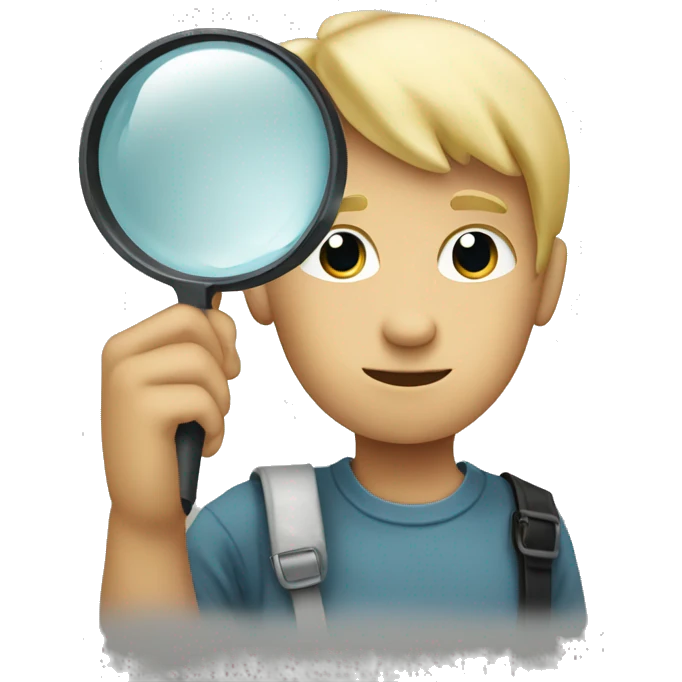 blonde boy holding magnify glass facing to the side emoji