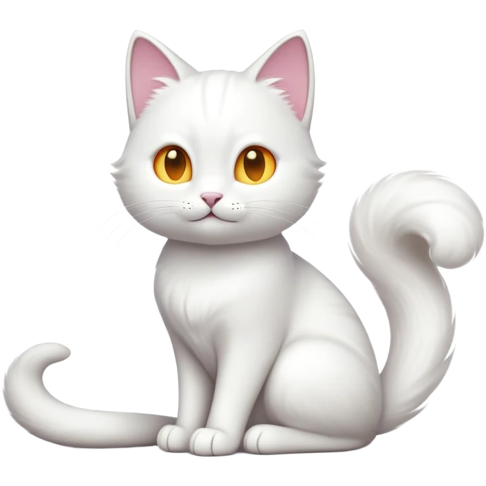cinematic-[white cat]-realistic-full-body-sitting-emoji,-tail-curled-playfully-around-its-paws,-head-tilted-dramatically,-sleek-[white]-fur,-simplified-yet-realistic-focused-features,-highly-detailed,-glowing-with-an-almost-sarcastic-glow emoji