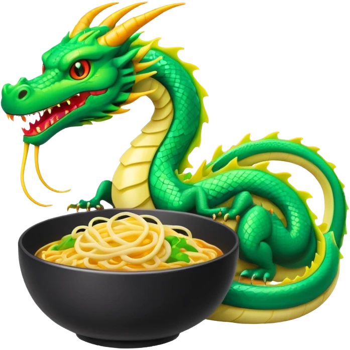 Cyberpunk style noodles restaurant and dragon emoji