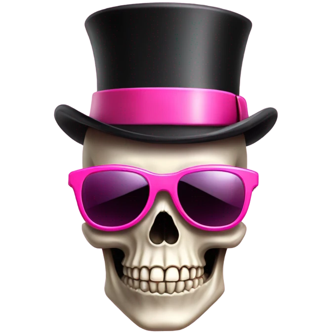 Skull wearing a top hat and pink sunglasses emoji