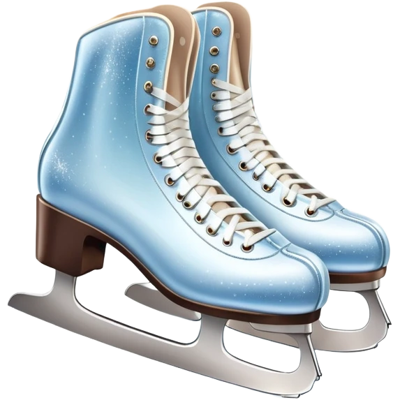 An icon showing elegant figure skates and a sparkling dress in close-up on an ice rink. The background features a graceful arena with soft lights reflecting on the smooth ice. Transparent background highlights the beauty, style, and artistry of figure skating. emoji